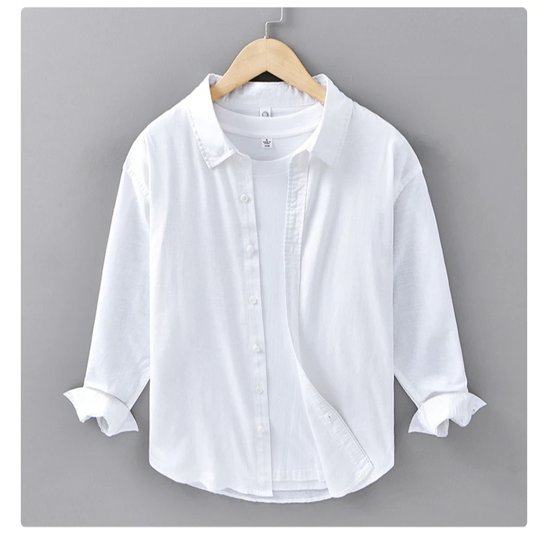 203春夏亚麻长袖衬衫男士商务休闲百搭棉麻衬衣文艺男装白色上衣