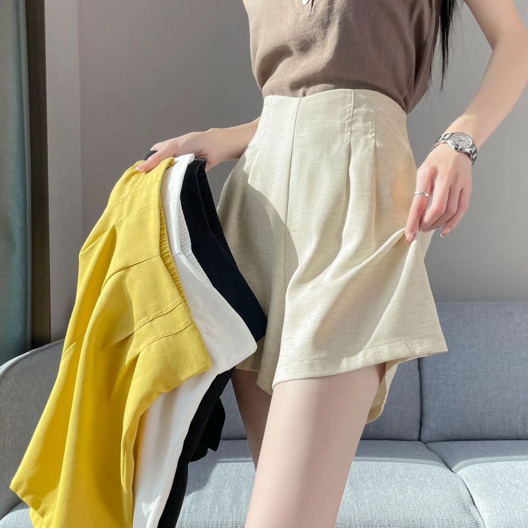 莱赛尔天丝亚麻短裤女夏季薄款冰丝高腰显瘦小个子热裤a字阔腿裤