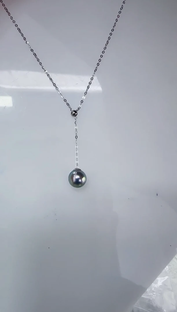 18K金镶嵌海水珍珠DA海水灰珠Y链7-8 y388