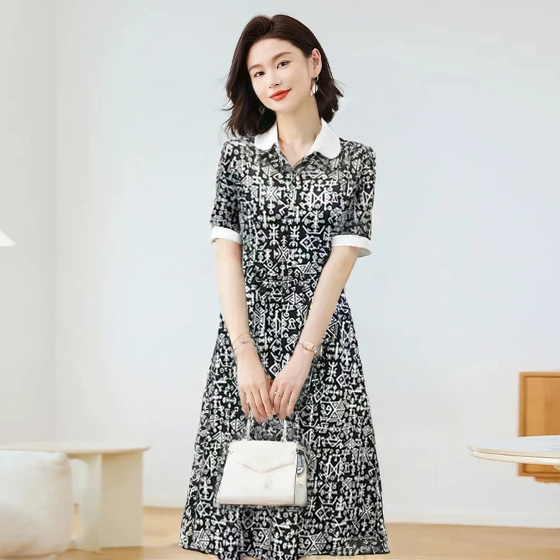 【黄小西】高端气质冰麻碎花连衣裙轻奢减龄时尚女裙187