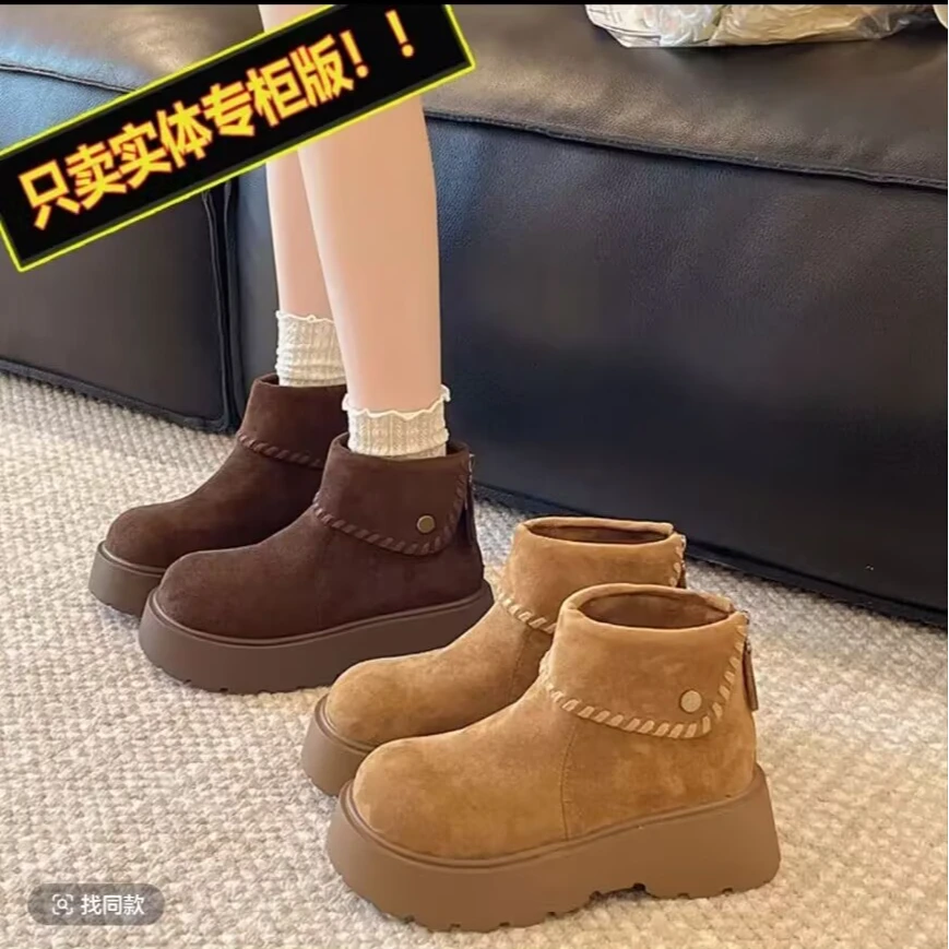 真皮高帮2025冬季加绒厚底马丁靴复古加厚保暖短筒时尚休闲女鞋