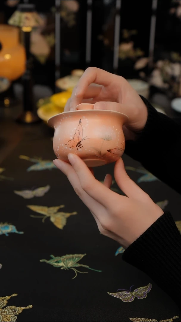 汐霞蝶梦   盖碗