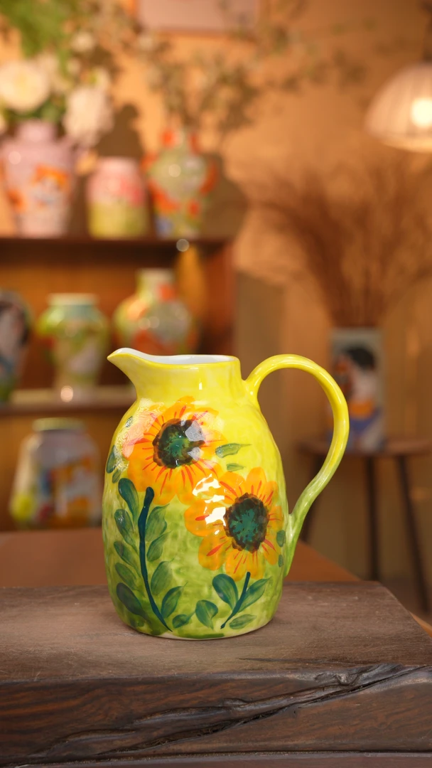 景德镇设计师款纯手工手绘花器家居陶瓷摆件水培水养鲜花把壶001