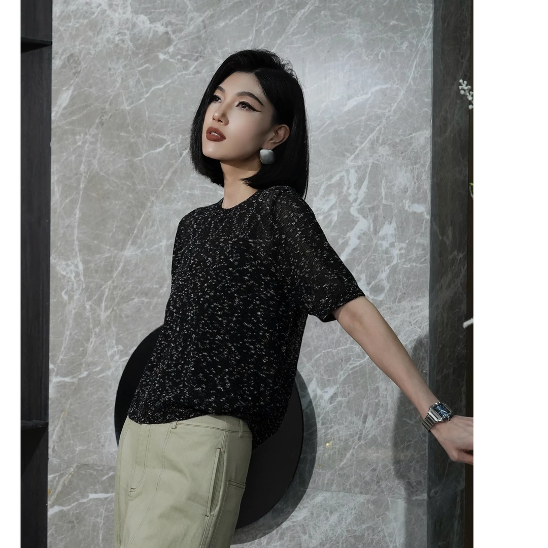 POPULARYW【繁星误梦】Z·R上品屋 慵懒气质设计感圆领微透短袖T恤