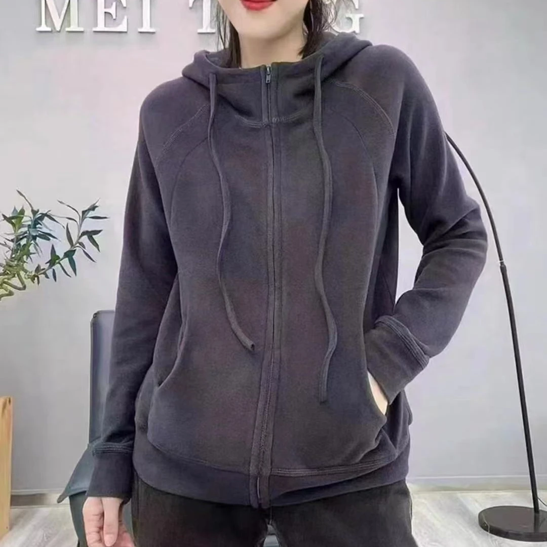 8276新款秋冬加绒加厚休闲百搭简约时尚长袖连帽卫衣T恤