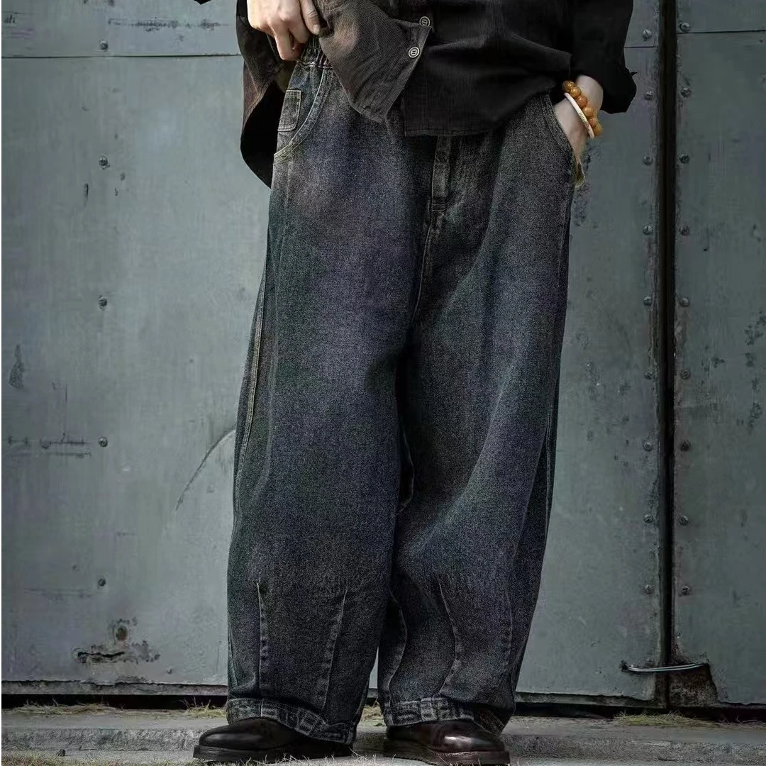 疯子张24秋季新复古水洗做旧牛仔裤女宽松直筒百搭休闲长08358