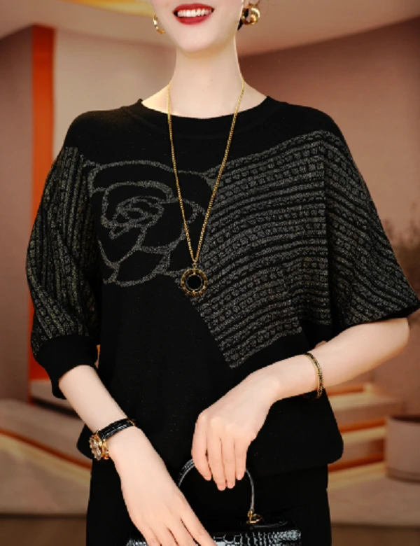 新款夏季琉璃冰感丝短袖上衣女舒适透气上衣V25Q172