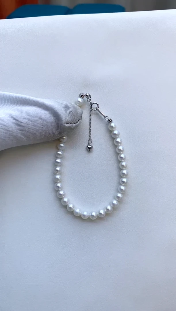 【闪购商品】淡水珍珠手链银S925镶嵌5-6