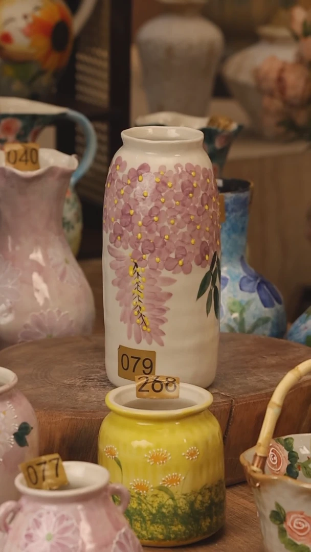 陶瓷景德镇设计师手作花器摆件侘寂风@M079@