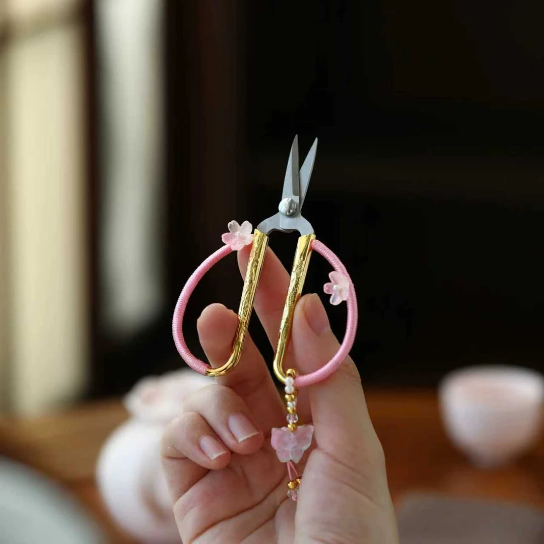 粉色小兰花茶剪茶道配件PJDD17