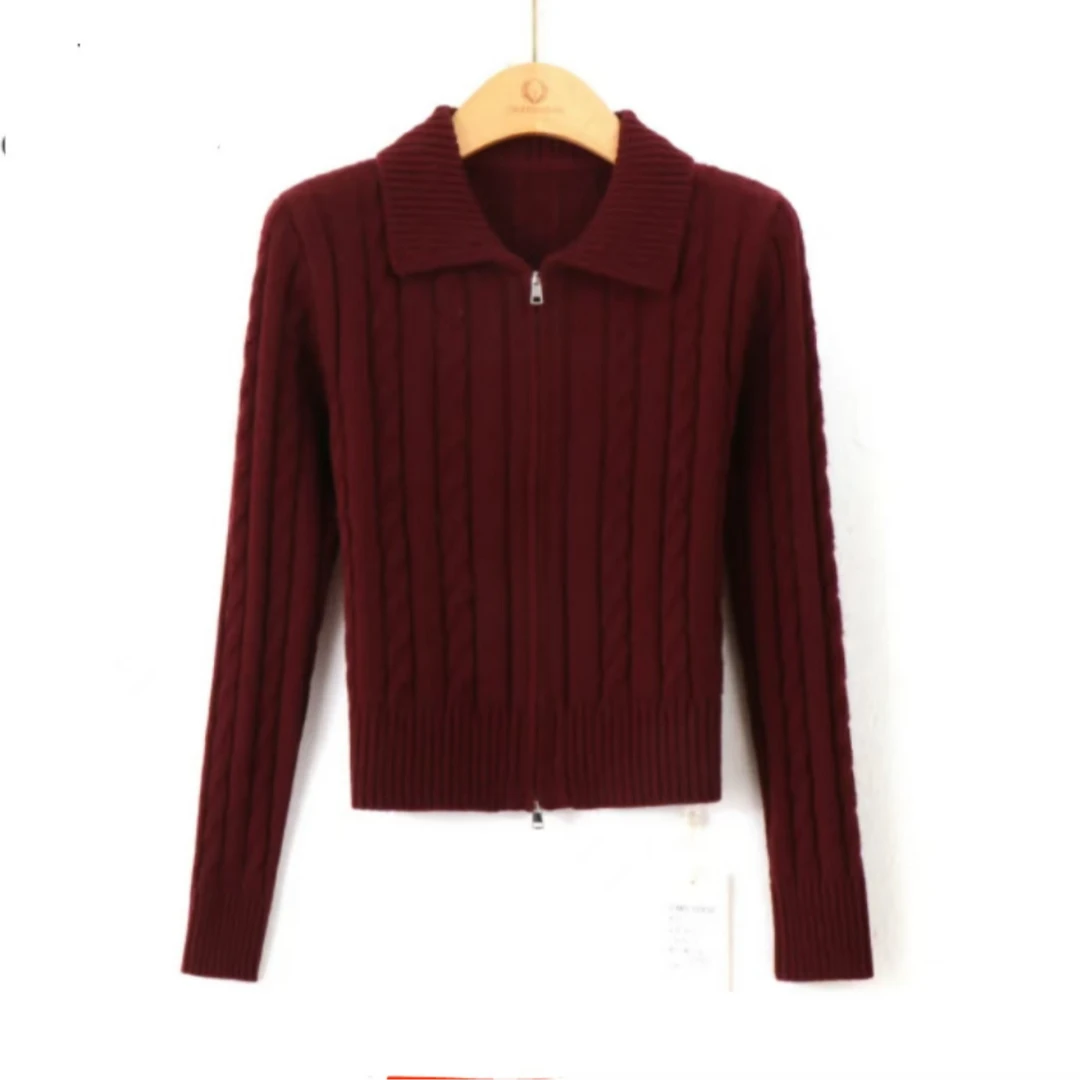 2024新款女秋冬V领毛衣百搭修身潮流气质针织上衣红色时尚