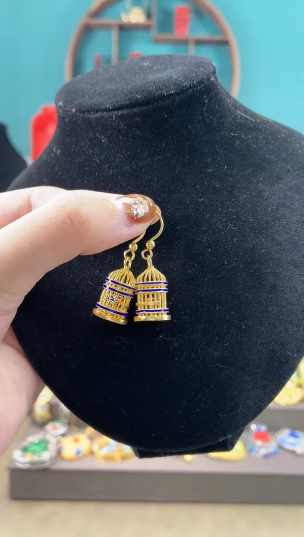 非遗手工花丝镶嵌耳环