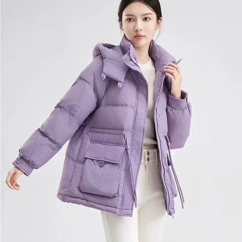 【现货】白鸭绒羽绒服短款百搭时尚耐脏女连帽通勤显瘦保暖