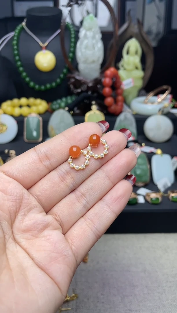 【闪购商品】南红玛瑙耳饰银S925镶嵌耳饰