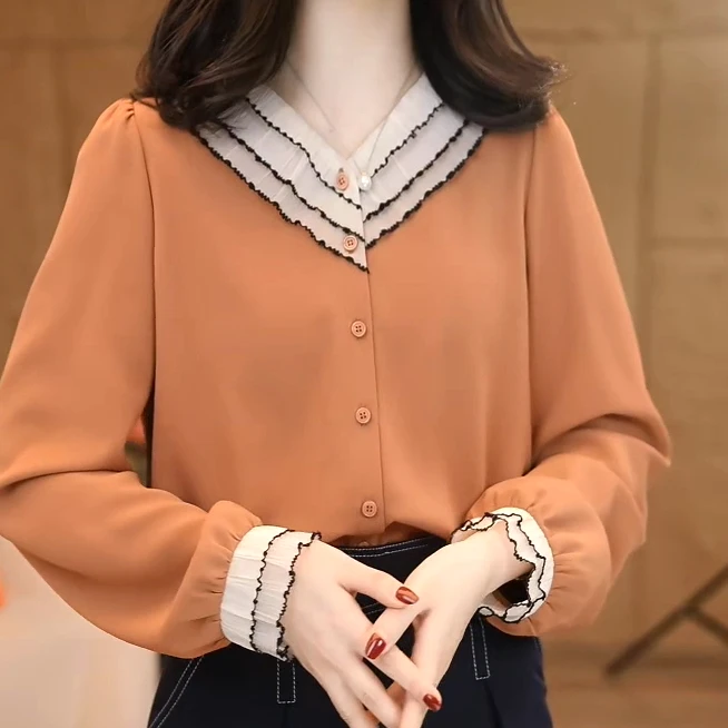 欧若风浪小众气质百搭显瘦衬衫砖红色设计感宽松时尚休闲女士衬衣