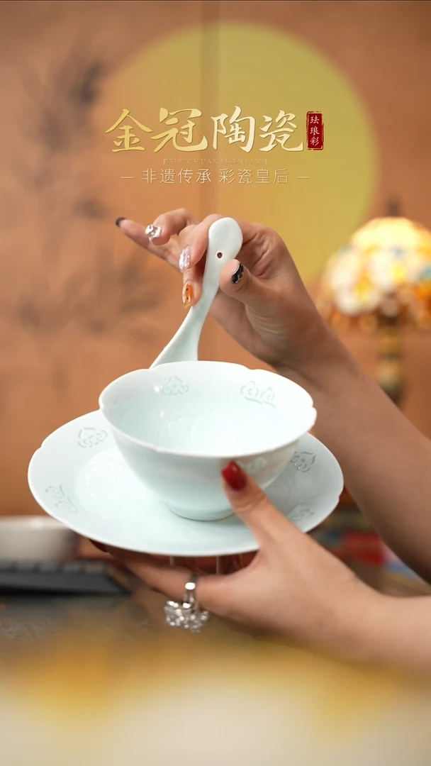 陶瓷半刀泥玲珑三件套【碗/骨碟/小汤勺】