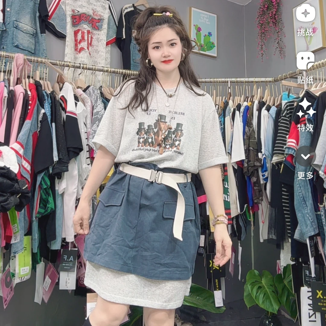 LY家25077#J.JA 卡通印花拼接假两件宽松百搭连衣裙