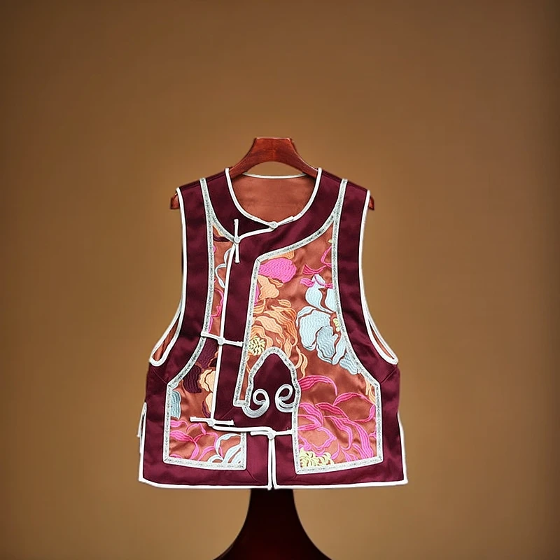 2025秋季重工刺绣手工盘扣时尚百搭夏季中式马甲上衣高级马夹国风