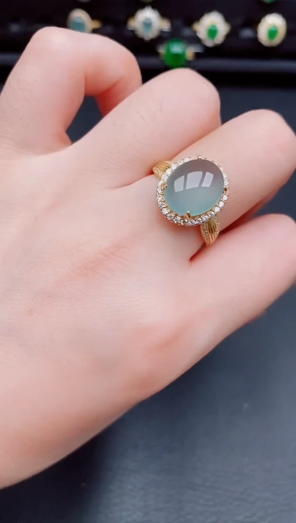 【闪购商品】翡翠戒指银S925镶嵌天然a货翡翠176