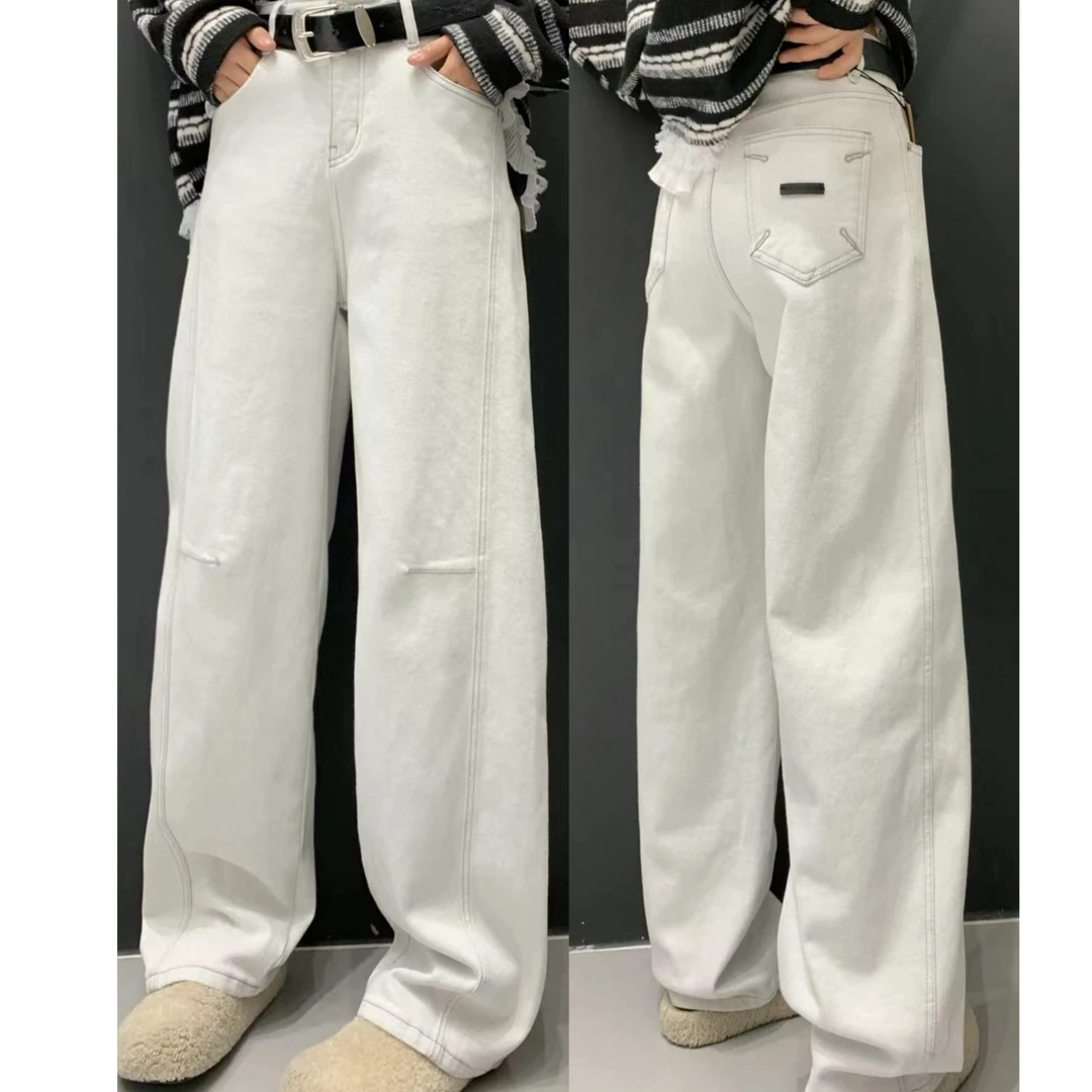 2025夏季欧货白色弯刀裤女新款牛仔裤女高腰宽松直筒长裤时尚爆款