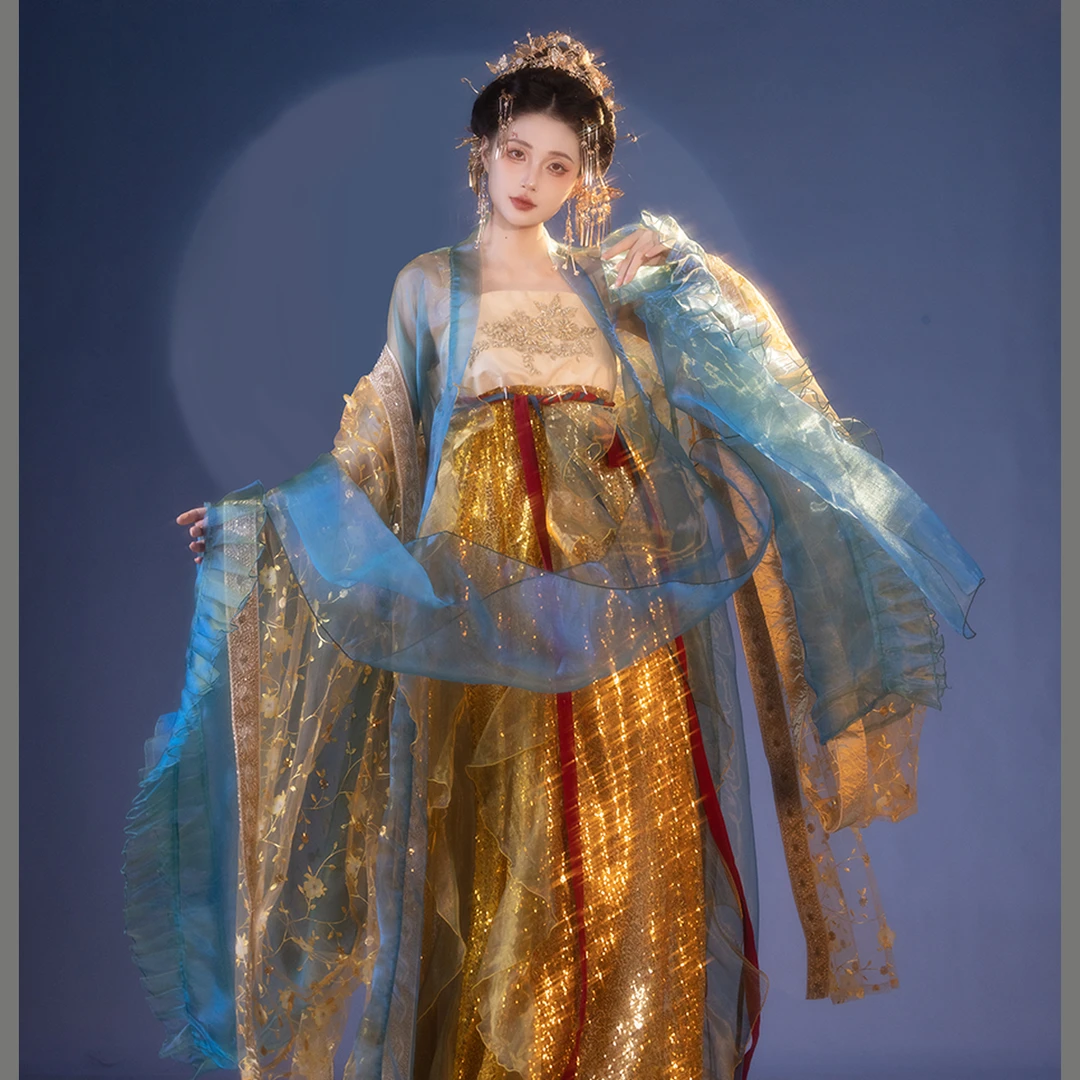 华姿仪赏原创 金乌还巢汉服女装诃子裙 拖尾款大袖衫 创作拍摄