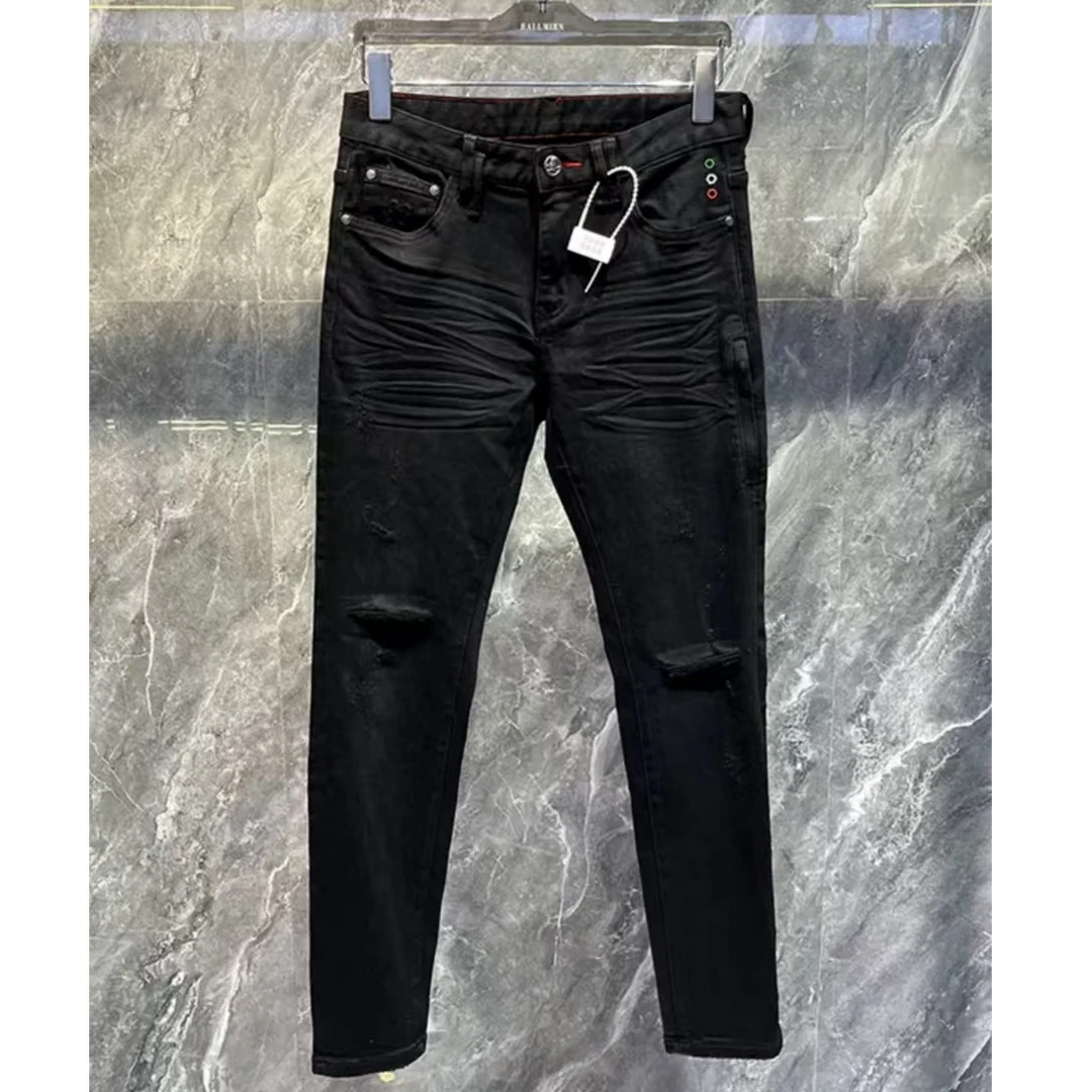 新款秋冬季破洞个性时尚休闲牛仔裤欧货修身轻奢男裤29089