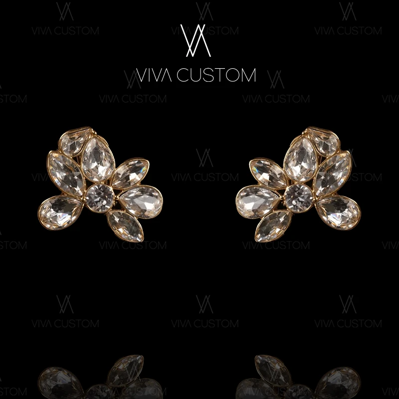 铜合金合成锆石耳饰 （精工系列）气质百搭超仙花朵耳拍