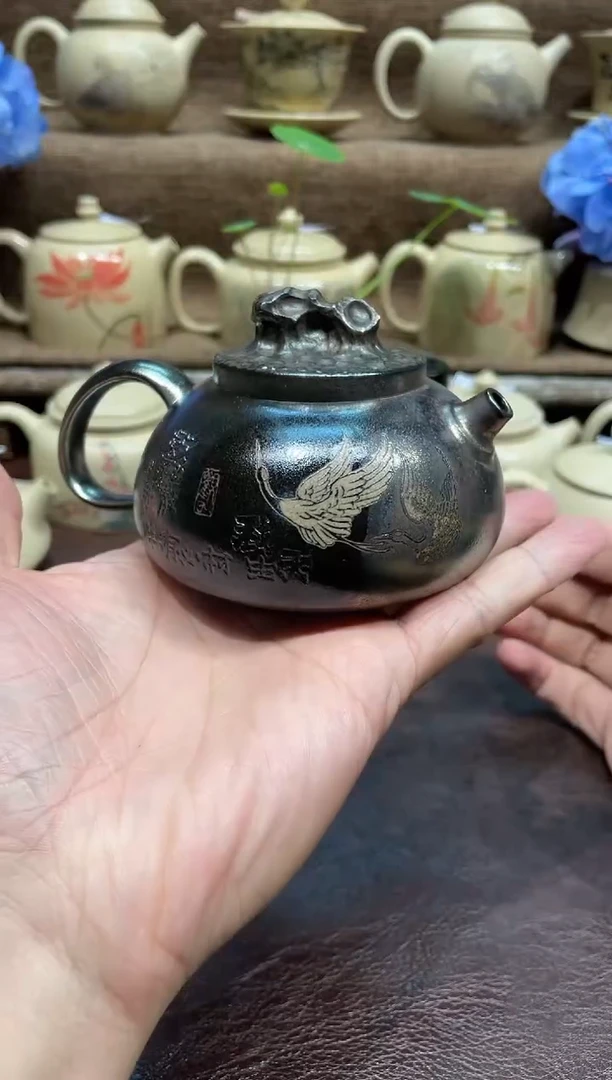 泥塑丹窑银釉刻填壶3号150cc