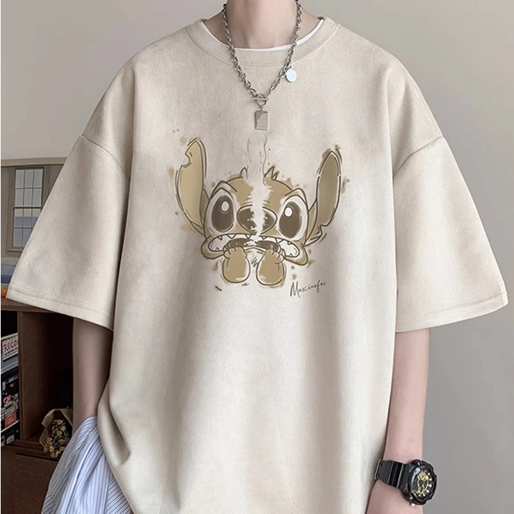 加大码300斤休闲重磅显瘦仿麂皮短袖t恤男女夏季新款宽松百搭上衣