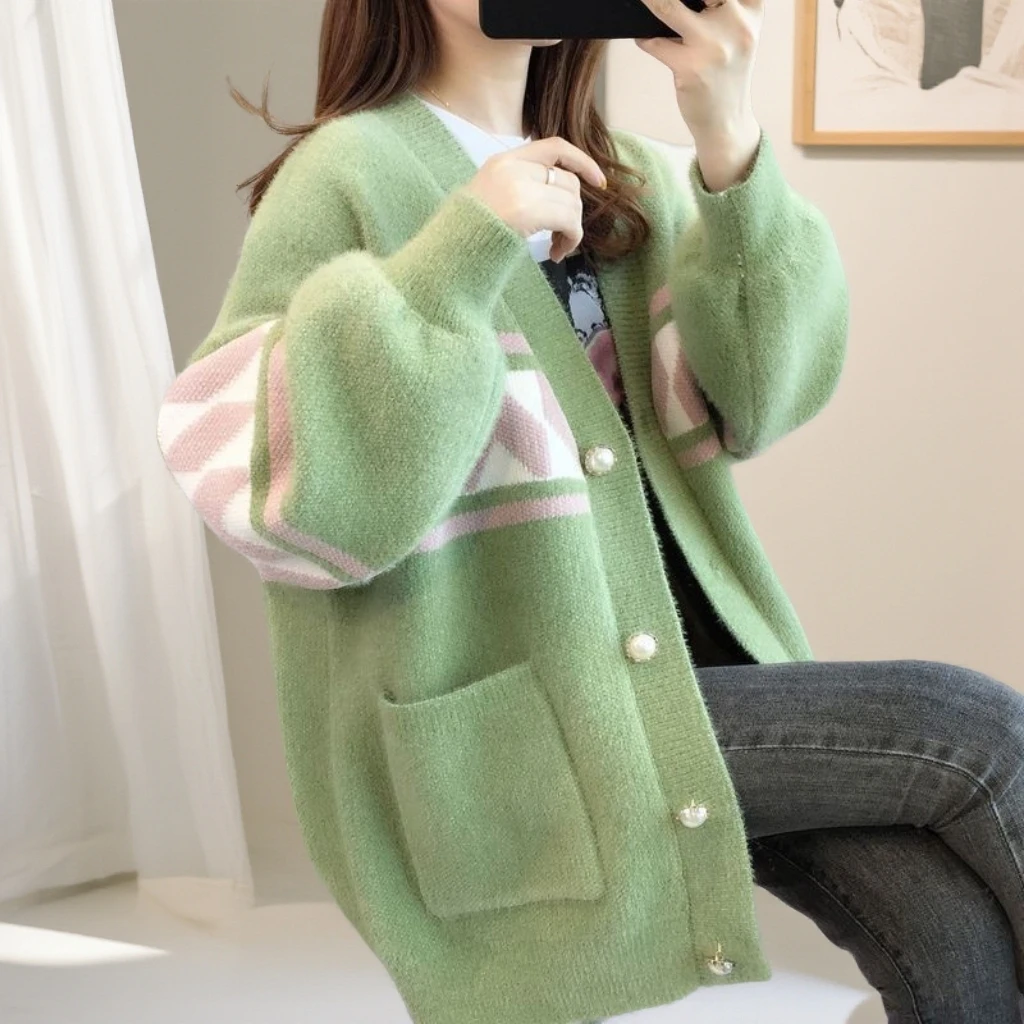 VALVOELITE秋新款女装水貂绒加厚毛衣爆女士加厚水貂绒宽松圆领