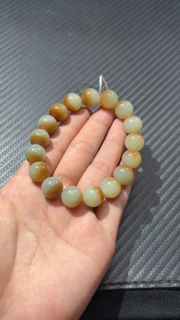 未镶嵌手链和田玉（糖玉）若羌李保国矿糖白聚宝盆手串卡12微色差