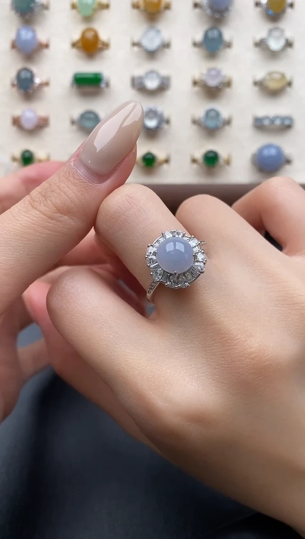 银S925镶嵌戒指翡翠一物一证一礼盒