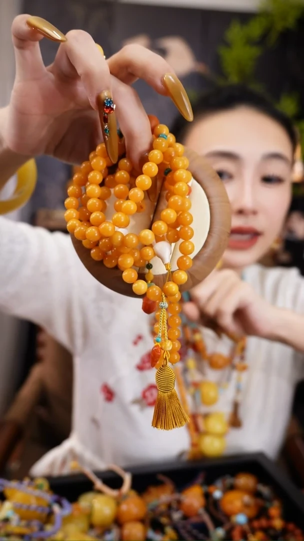 手链琥珀未镶嵌哎***玩手串