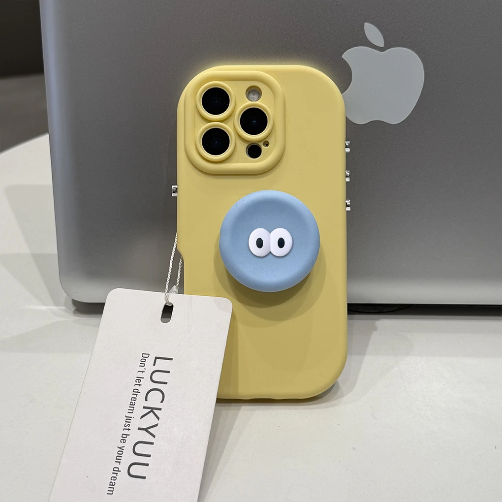 奶黄圆形蓝色支架适用于苹果17plus手机壳iPhone16pro气囊15/14