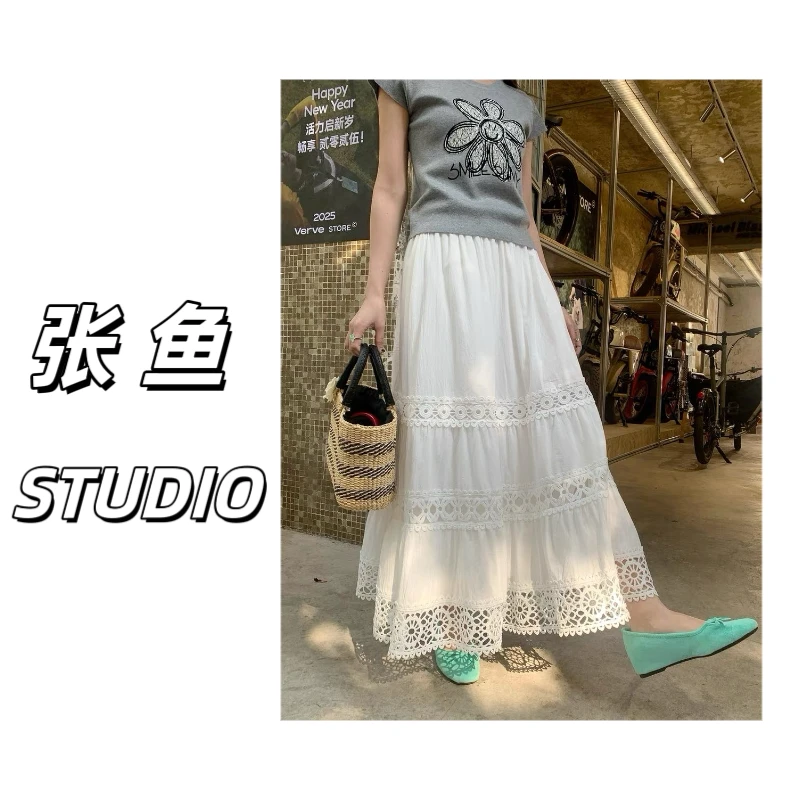 『ZHANGYU』蕾丝拼接腰裙早春休闲百搭韩系长裙