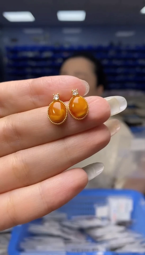 银S925镶嵌琥珀裸石EZ5033