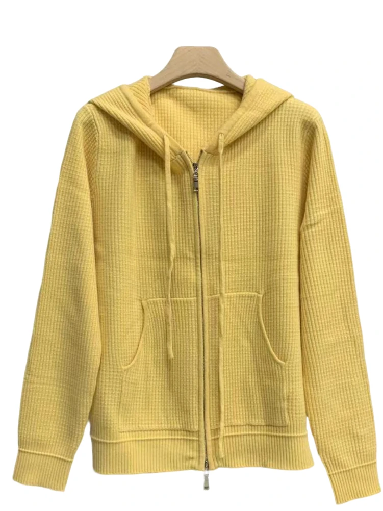 【古琦推荐】秋冬百搭长袖针织衫纯色坑条拉链连帽开衫外套2210