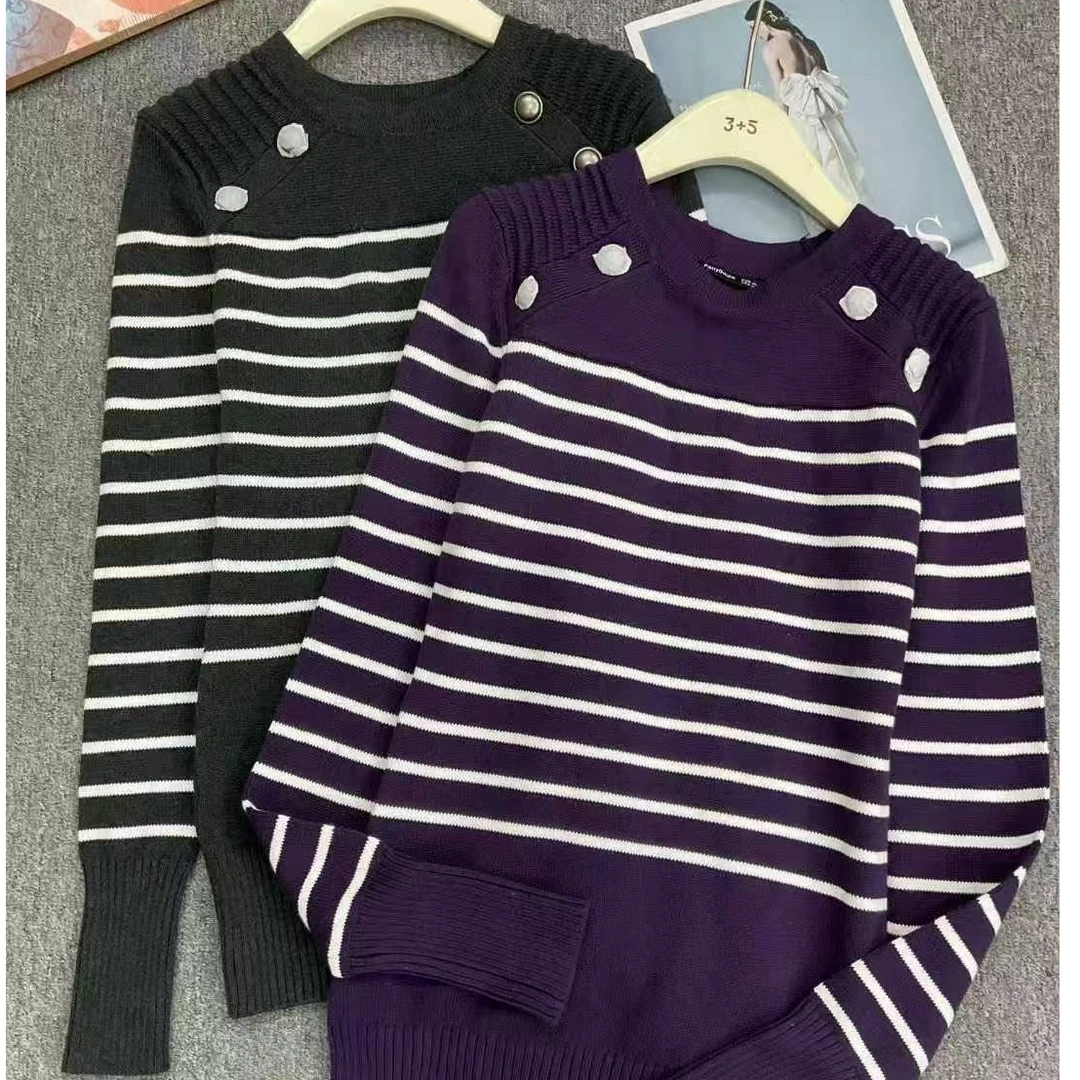 1952-C3-1/2春秋女装宽松设计款条纹套头毛衣