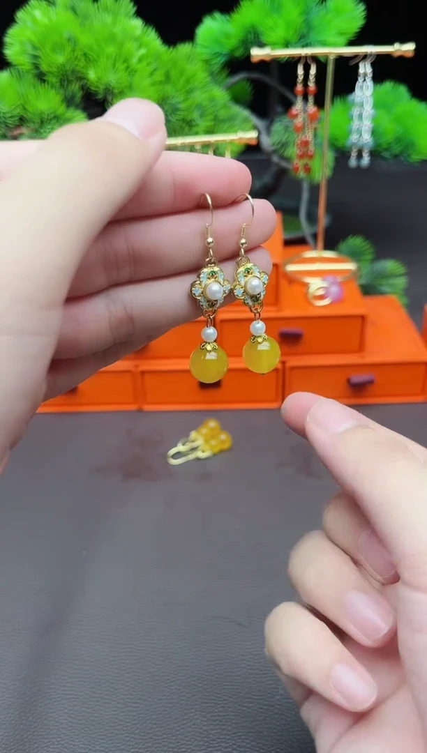 玛瑙/玉髓耳饰银S925镶嵌330