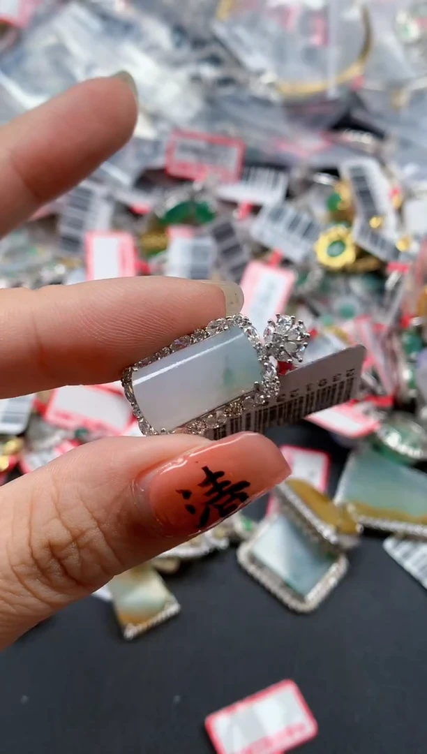 银S925镶嵌戒指翡翠天然A货缅甸翡翠