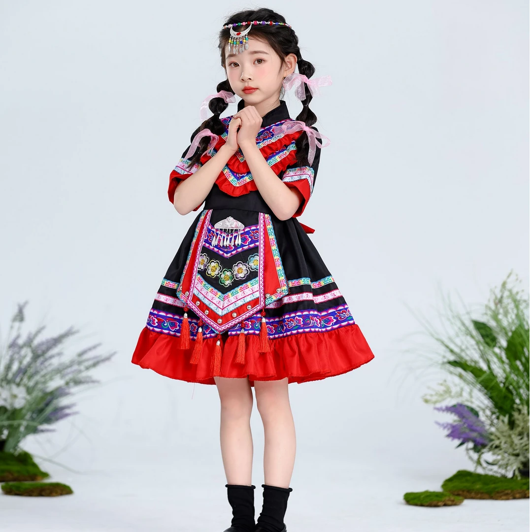 三月三新款广西壮族服饰儿童少数民族服装公主表演服歌迂节服装