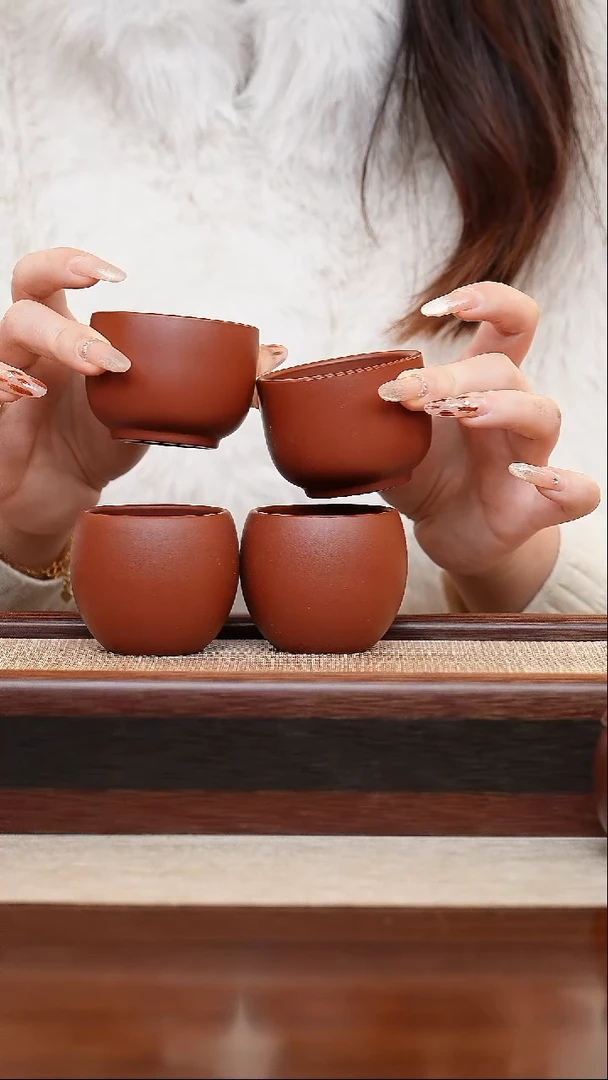 用****1朱泥紫砂杯四只手工紫砂杯