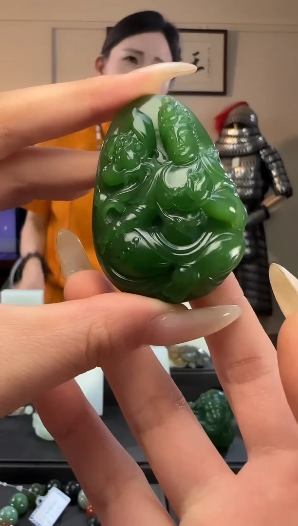 颈饰未镶嵌和田玉碧玉观音牌吊坠