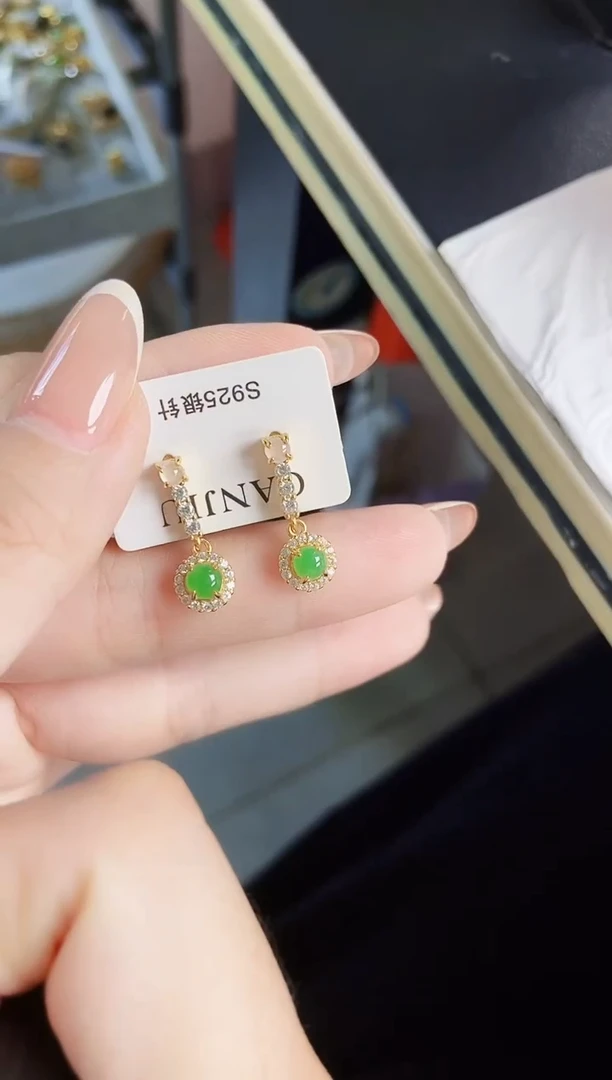 银S925镶嵌翡翠耳饰12