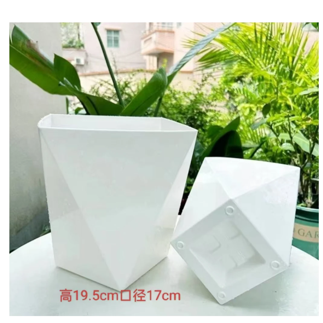 （3个装）白色亮面菱形花盆树脂款富贵椰子发财树幸福树大口型花盆