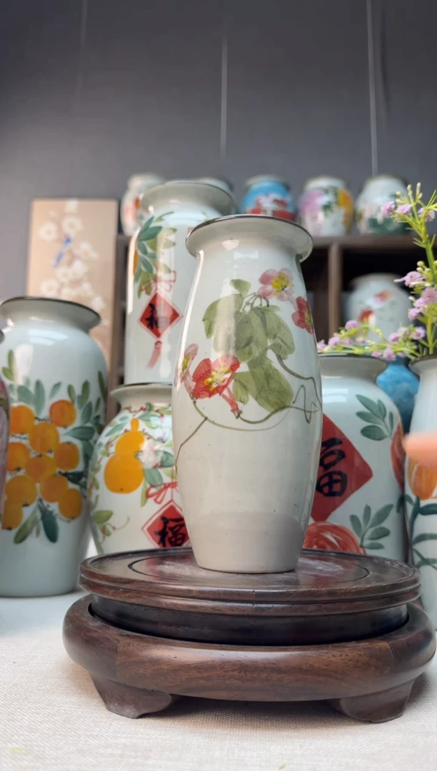 【闪购商品】瓶景德镇手绘陶瓷花瓶底部无孔高19口8左右