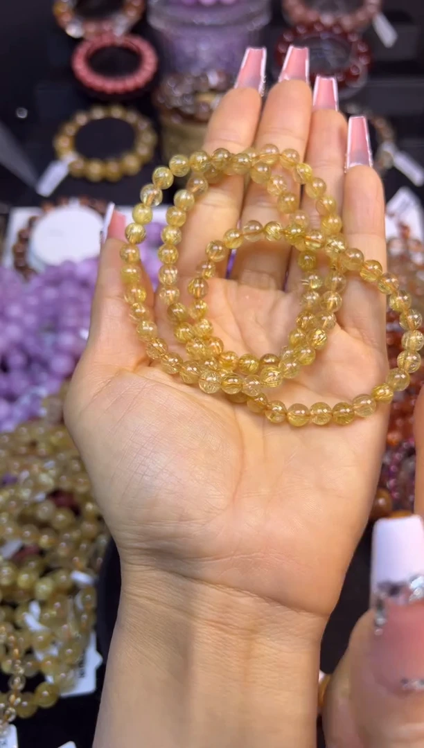 未镶嵌手串水晶金发晶三圈6mm