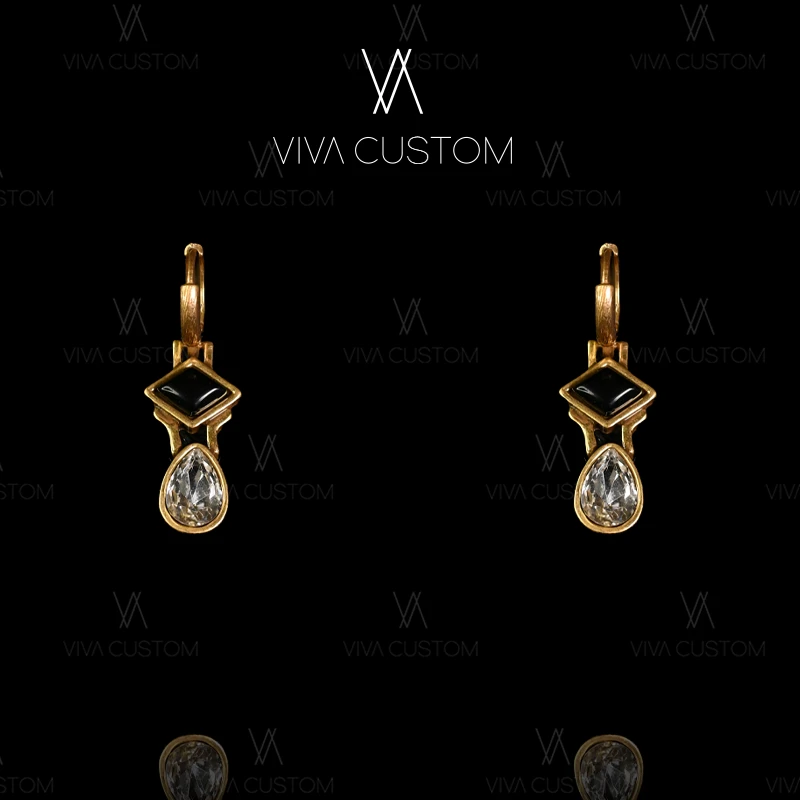 铜合金合成锆石耳饰 (小而美系列)复古做旧几何水滴耳环