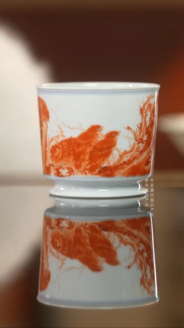 杯子陶瓷寒雀图高脚融天杯