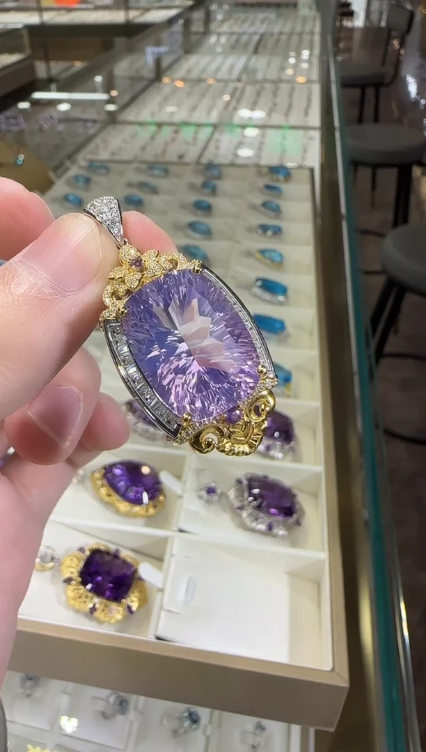 颈饰银S925镶嵌水晶15*20mm吊坠高级款紫玉晶